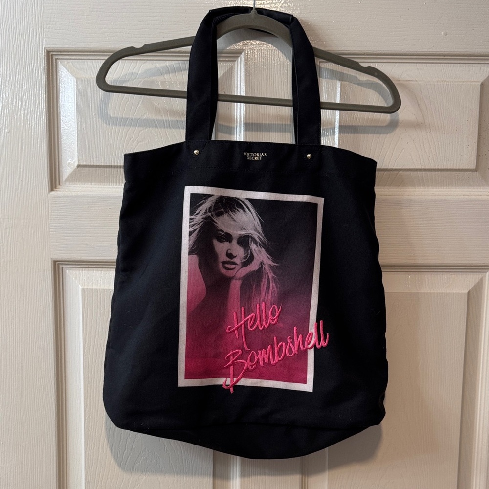 Victoria Secret Black and Pink Hello Graphic Tote Bag Like New